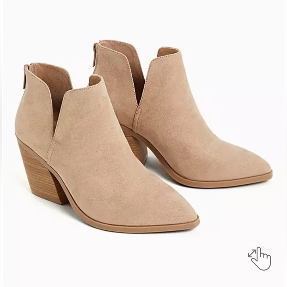 Torrid | Beige Pointed Toe V-Cut Bootie | 10 Extra Wide Width